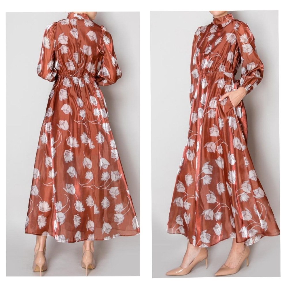 MELLODAY Mock Neck Chiffon Maxi Dress